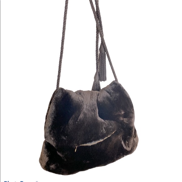Vintage Handbags - Vintage Sheared Beaver Fur Muff Purse Cord Strap